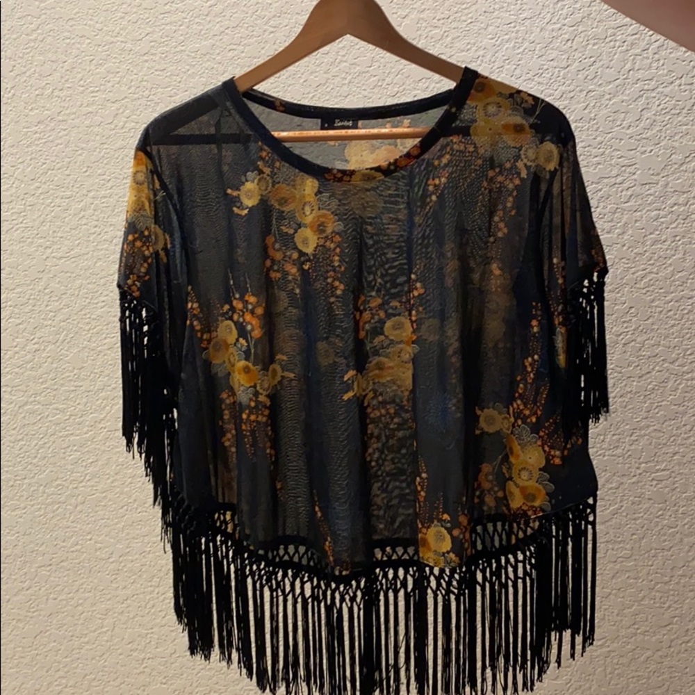 Black Mesh cape with ruffles